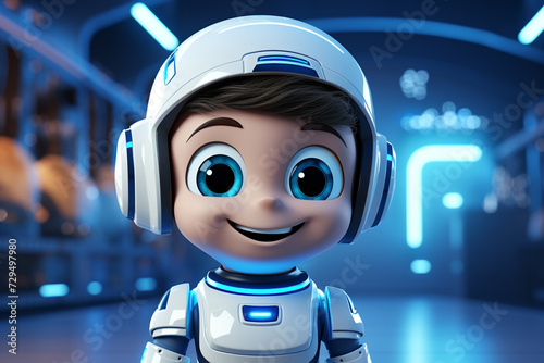 3d rendering of a cute little robot in a futuristic space station © Anayat
