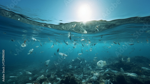 Plastic waste garbage floating on the ocean underwater picture environment