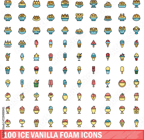 Fototapeta Naklejka Na Ścianę i Meble -  100 ice vanilla foam icons set. Color line set of ice vanilla foam vector icons thin line color flat on white