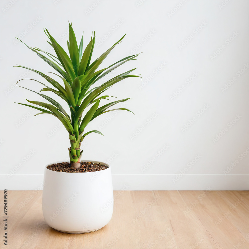 Fototapeta premium Illustration of potted modern bamboo plant white flower pot Dracaena fragrans isolated white background indoor plants 