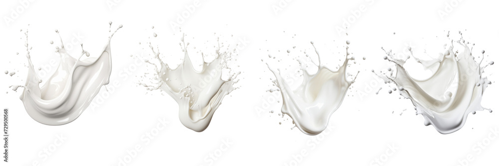 Set of a White milk wave splash with splatters and drops Cutout on a Transparent Background Set of a White milk wave splash with splatters and drops Cutout on a Transparent Background
