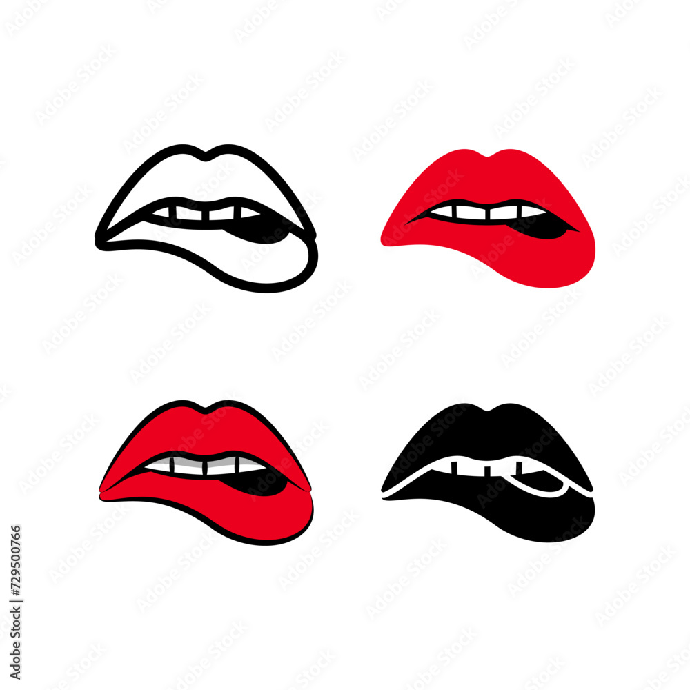 Womans lips, open mouth biting lip with lipstick Womans lips, open mouth biting lip with lipstick