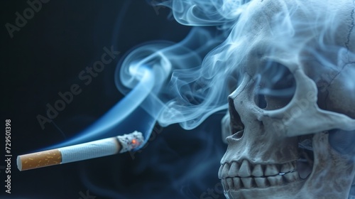 Silhouette of scary skull made of smoke in darkness