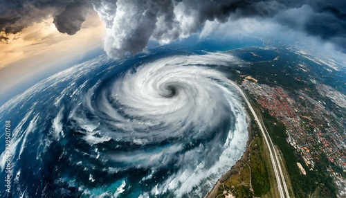 hurricane weather super storm tornado view from the space, typhoon or cyclone disasters concept