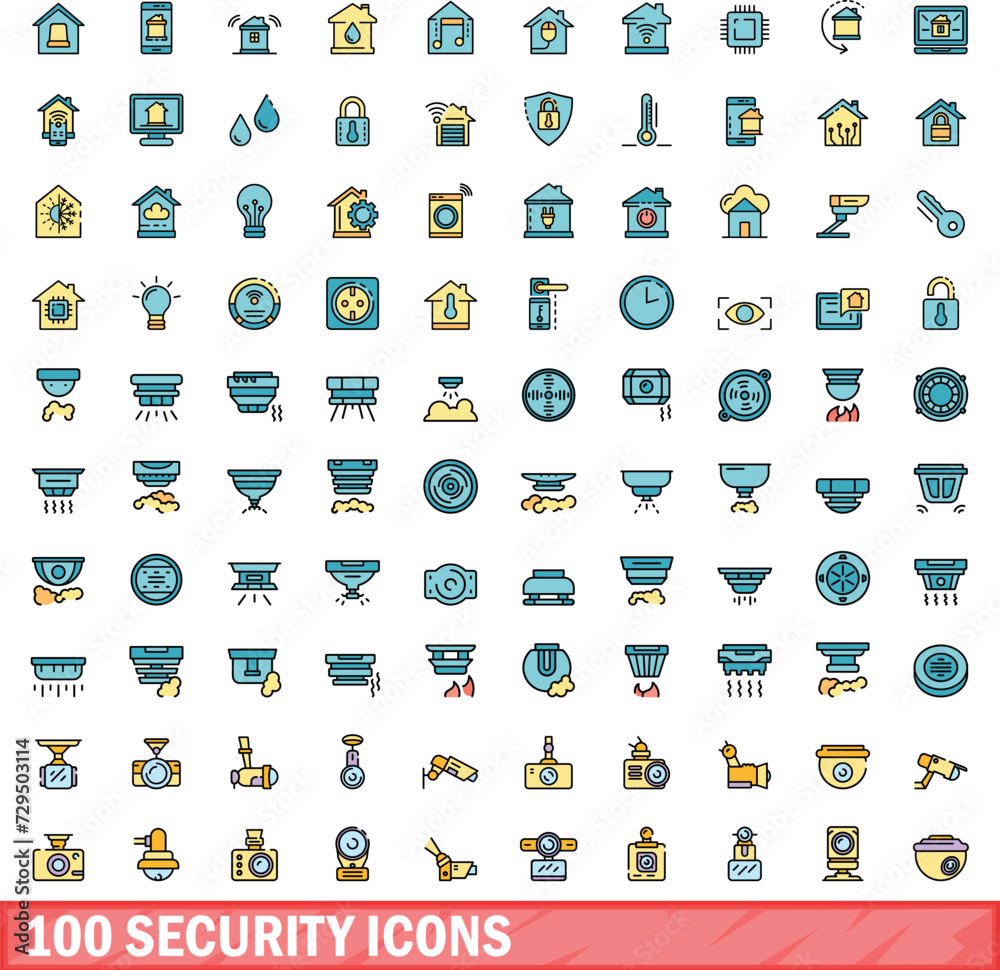 100 security icons set. Color line set of security vector icons thin line color flat on white 100 security icons set. Color line set of security vector icons thin line color flat on white