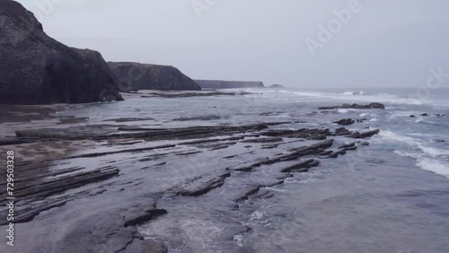 Drone Aerial Atlantic Ocean Seascape and Coastline Cliffs, Shot in Sagres, Algarve, a Worldwide Popular Beach and Nature Destination Region, in South Portugal.