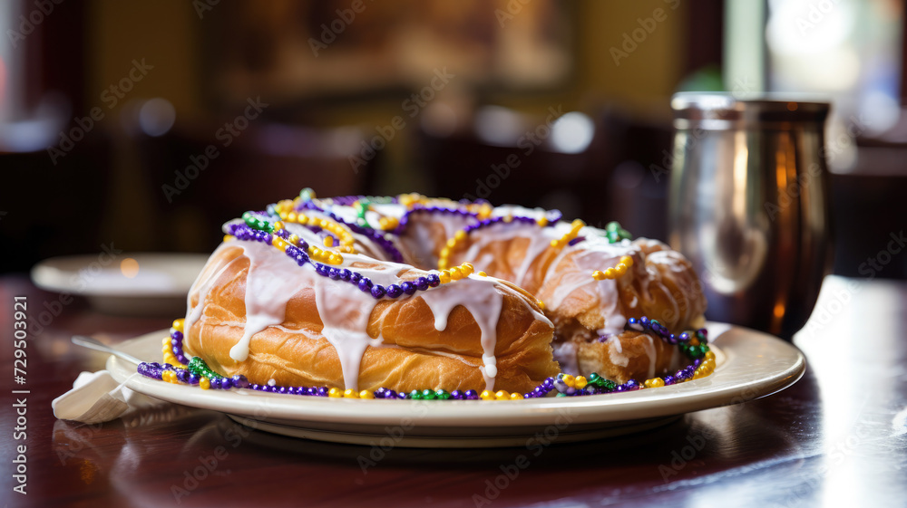 Traditional king cake for Mardi Gras