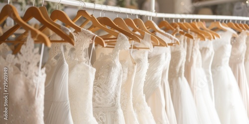 Elegant Designer Bridal Gowns On Display In A Stylish Boutique. Сoncept Lavish Wedding Decor Inspiration, Fashion Forward Bridesmaid Dresses, Chic Bridal Accessories, Modern Wedding Trends