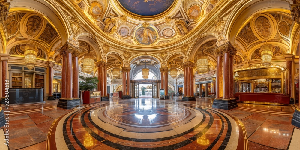 Luxurious Monte Carlo Casino In All Its Splendor, Ready For Highrolling Excitement. Сoncept Romantic Sunset Beach Picnic, Adventure Hiking In The Mountains, Creative Diy Home Decor