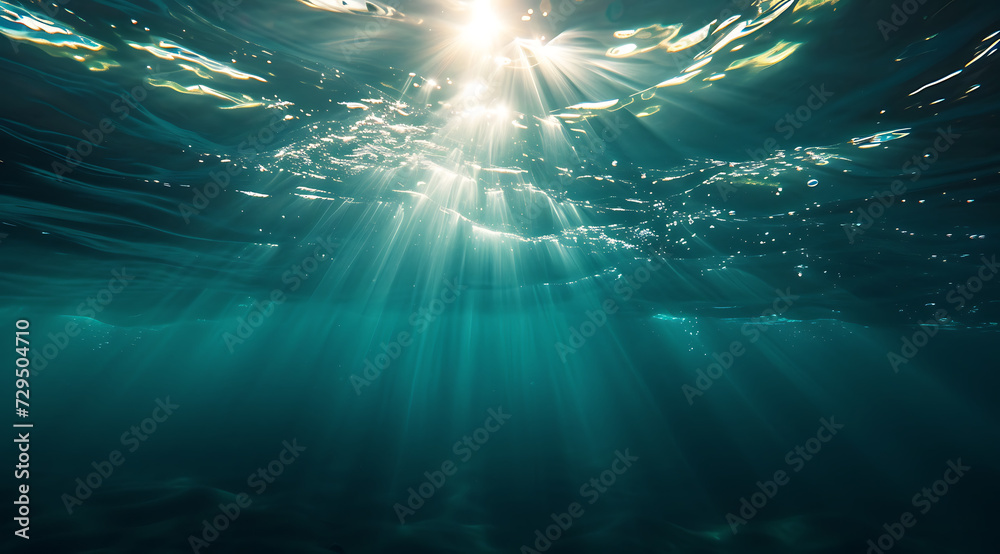 an underwater scene where light reflects off water in
