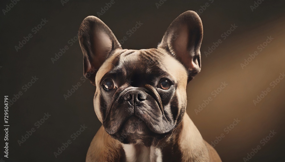 Portrait of French Bulldog breed dog posing on dark blurred background. Canine companion