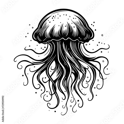 Jellyfish sketch, Hand drawn vector illustration, Sea jellyfish Design elements