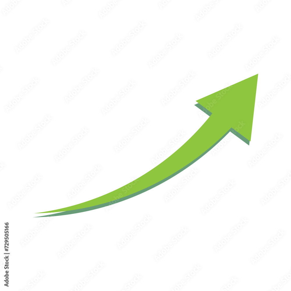 Green business graph with green arrow up, three-dimensional rendering with white artboard. Green business graph with green arrow up, three-dimensional rendering with white artboard.