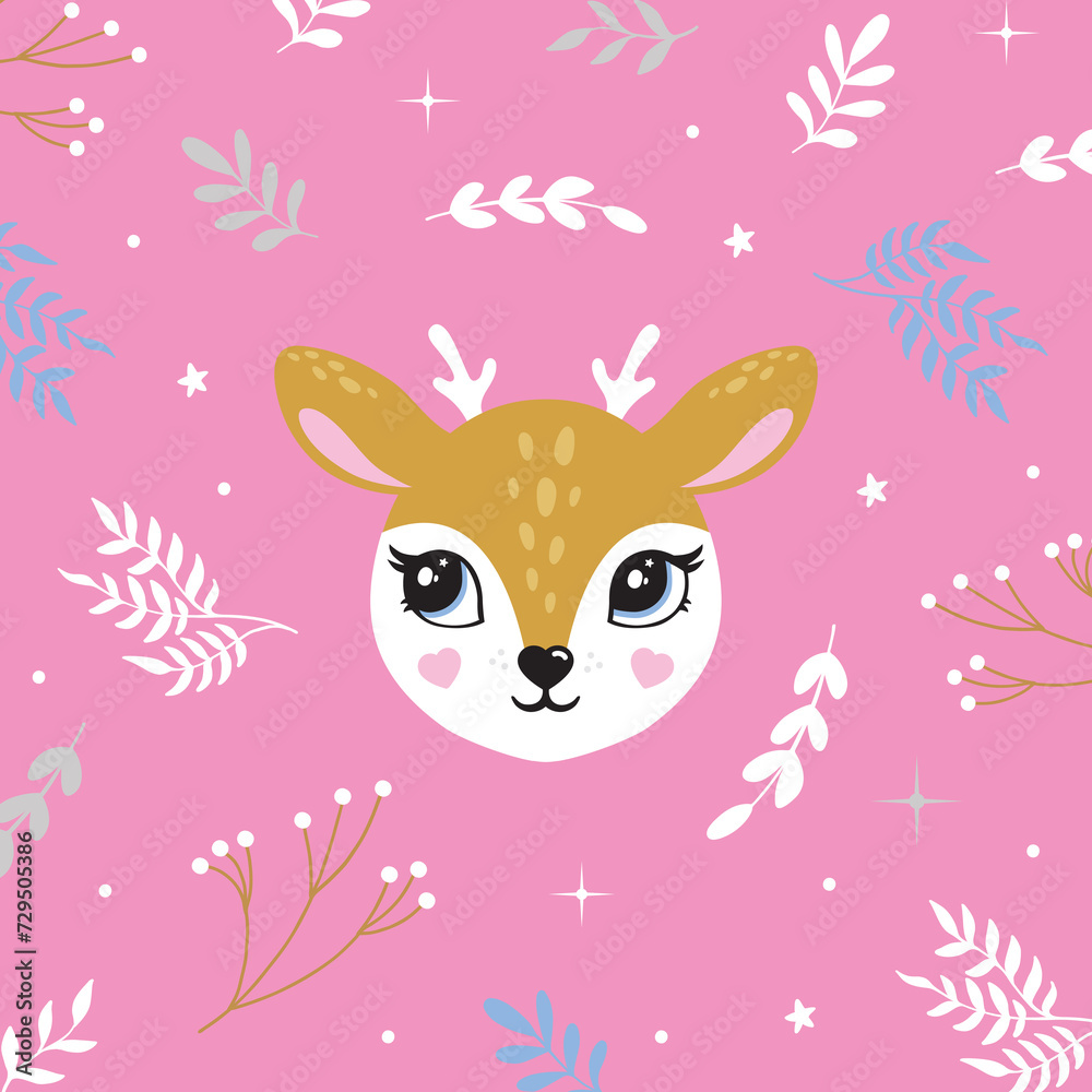 Illustration of cute deer, fawn. Baby, child, cute portrait. Little face, little animal, pet. Brown character, colorful graphic. Stickers, wall art, kids room decoration, cutie full face, small fawn Illustration of cute deer, fawn. Baby, child, cute portrait. Little face, little animal, pet. Brown character, colorful graphic. Stickers, wall art, kids room decoration, cutie full face, small fawn