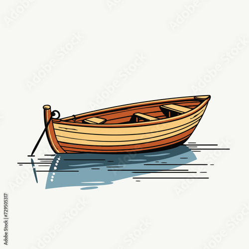 Rowboat,simple,minimalism,flat color,vector illustration,thick outlined,white background
