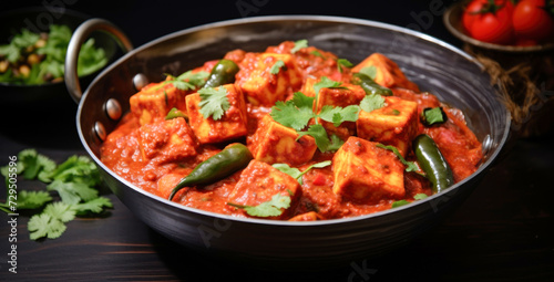 Hot and spicy paneer masala or paneer curry