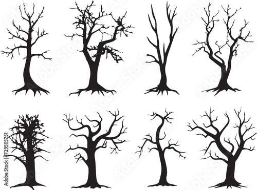Set Trees. Hand drawn vector illustration	