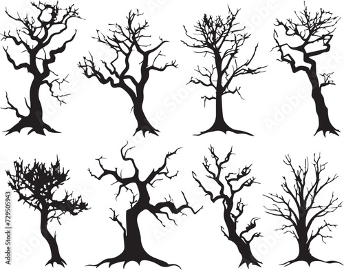 Set Trees. Hand drawn vector illustration	