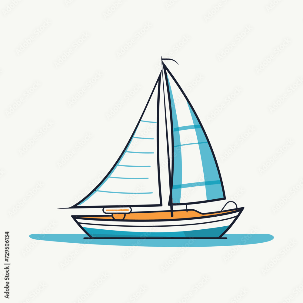 Sailboat,simple,minimalism,flat color,vector illustration,thick outlined,white background