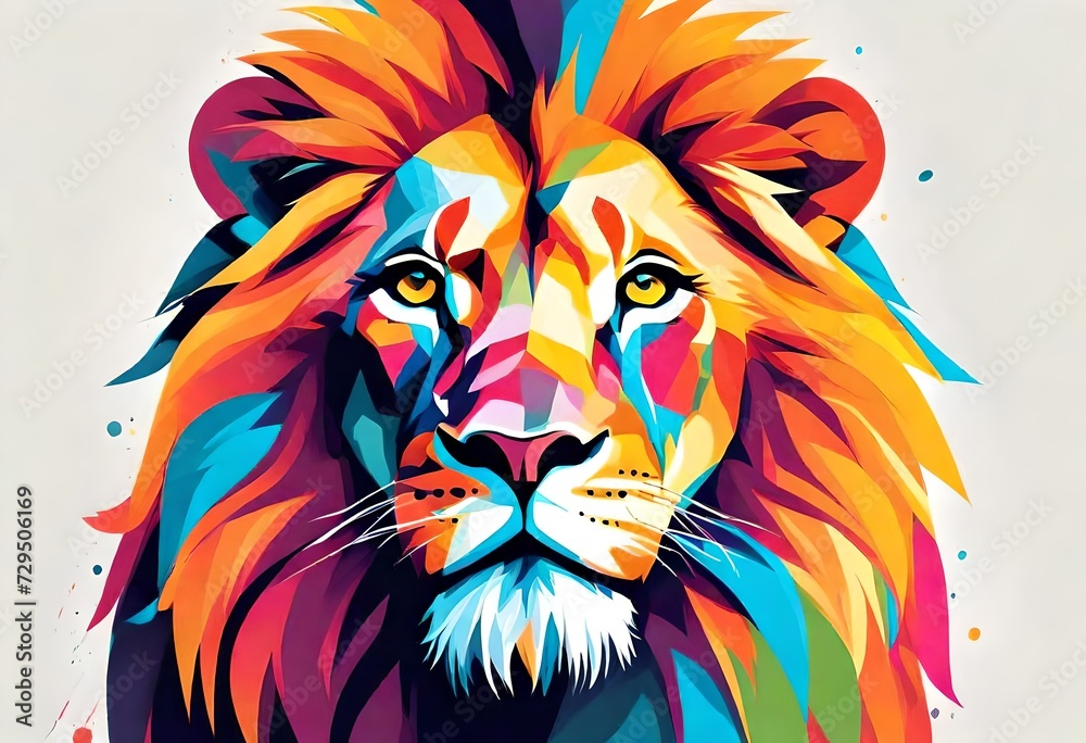 Illustration of a stylized portrait of a lion. This geometric art is perfect for a gift, or your own home decor