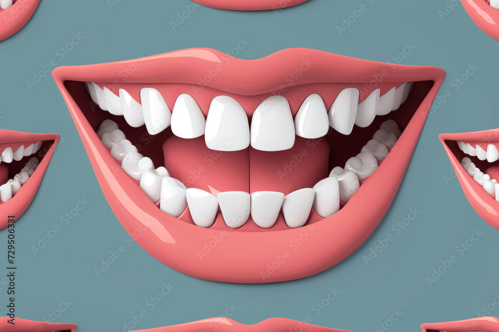 Naklejka premium 3D model of tooth perfect smile on coloured background, screensaver for dentist