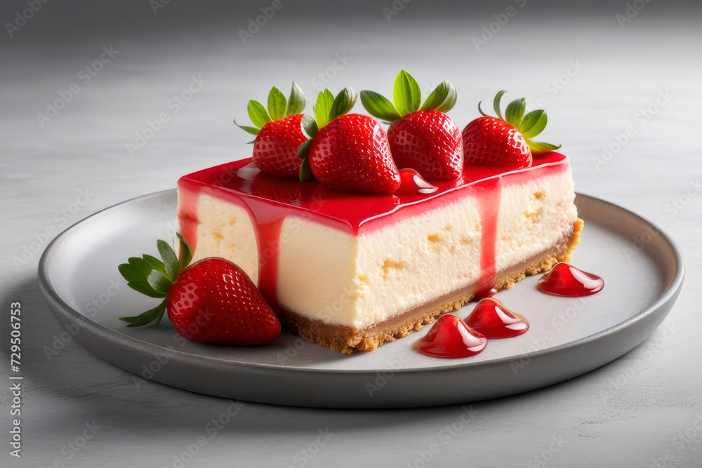 Tasty cheesecake with strawberry on a Light grey stone background. Tasty cheesecake with strawberry on a Light grey stone background.