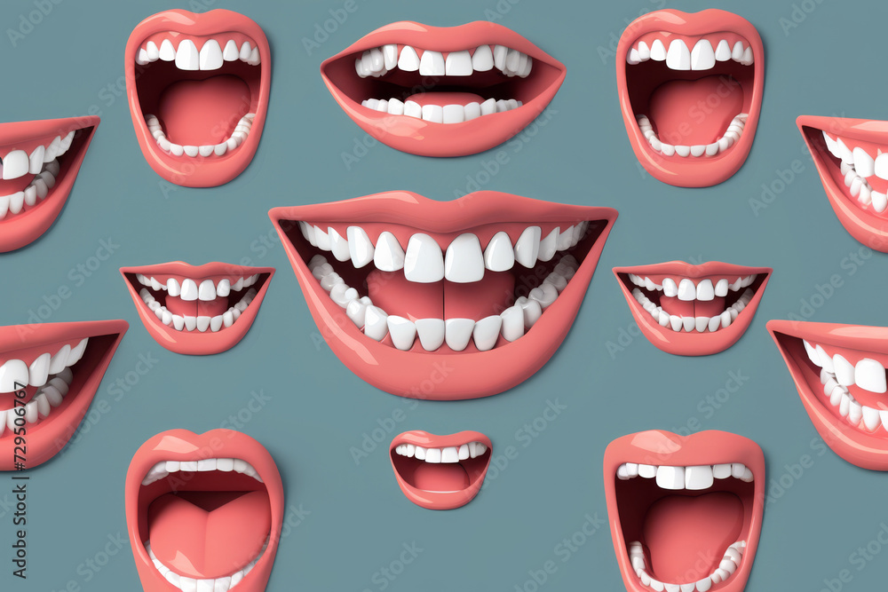 3D model of tooth perfect smile on coloured background, screensaver for dentist