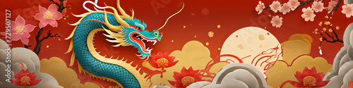 Generative illustration Banner Lunar New Year Horizontal Banner Dragon Year Chinese New year of the dragon