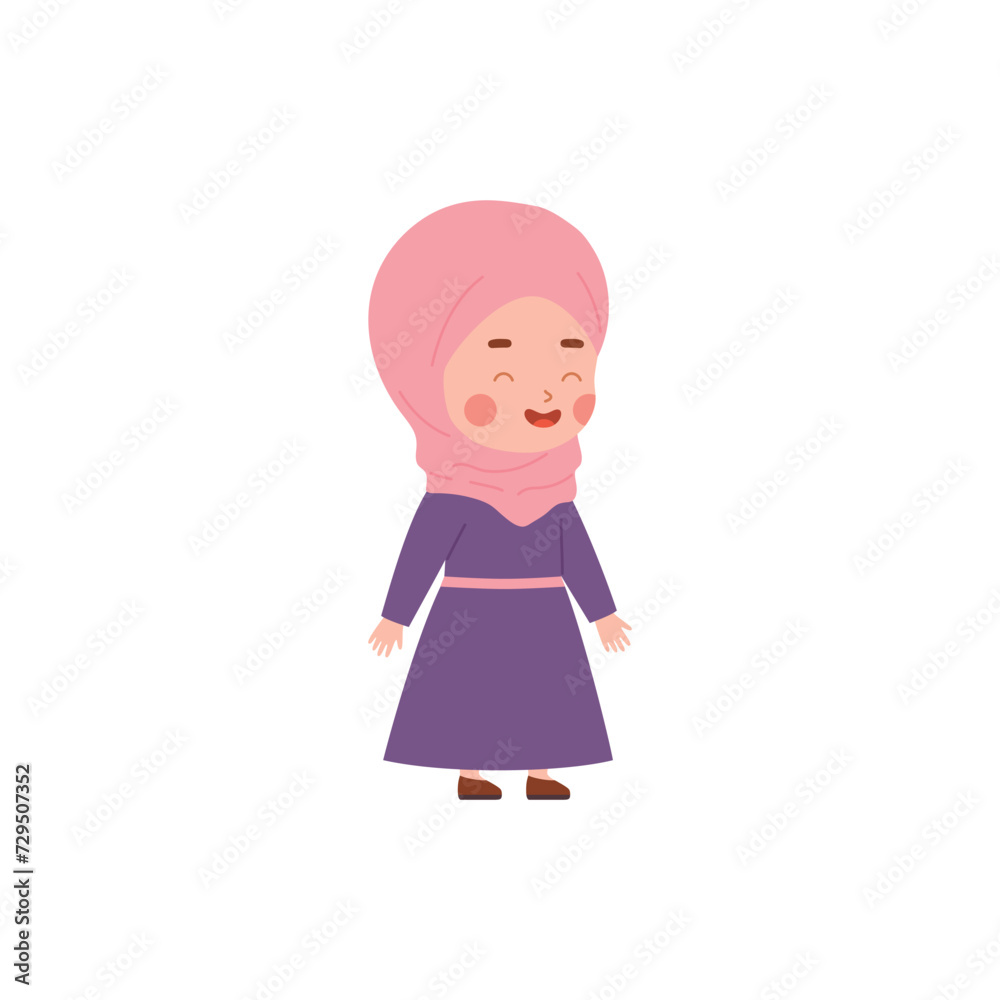 Little laughing kid girl in hijab. Muslim child character . Little laughing kid girl in hijab. Muslim child character .
