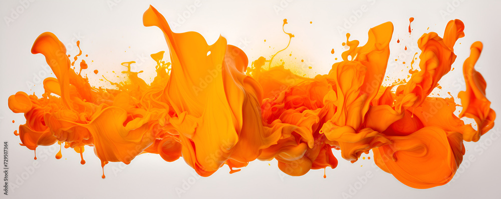 Fototapeta premium Explosion of orange paint on a white background