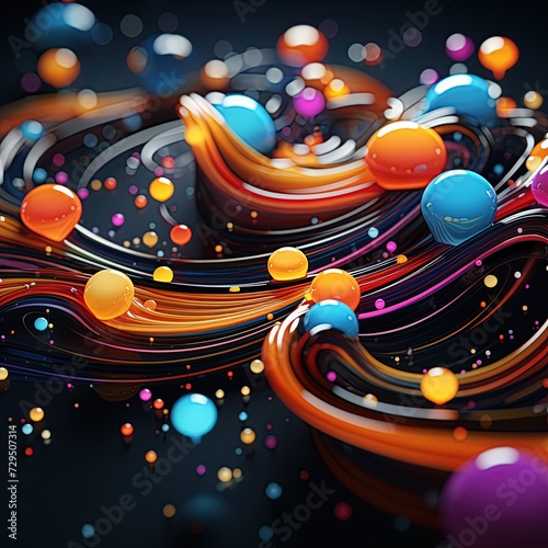 colorful of lines and spheres 3d