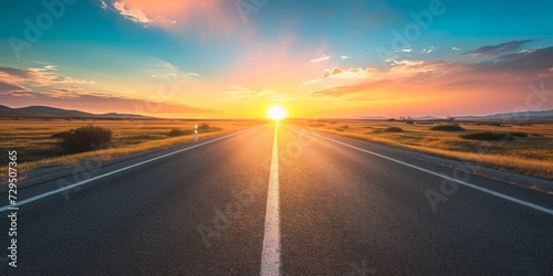 Symbolic Representation Of Success On A Serene Open Road At Sunset. Сoncept Road To Success, Symbolic Serenity, Sunset Achievement, Open Road Triumph, Symbolic Success