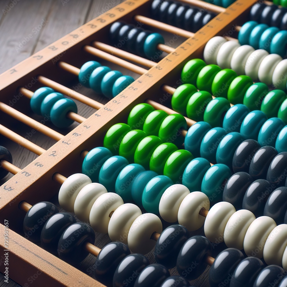 Abacus with green blue white balack beads Abacus with green blue white balack beads