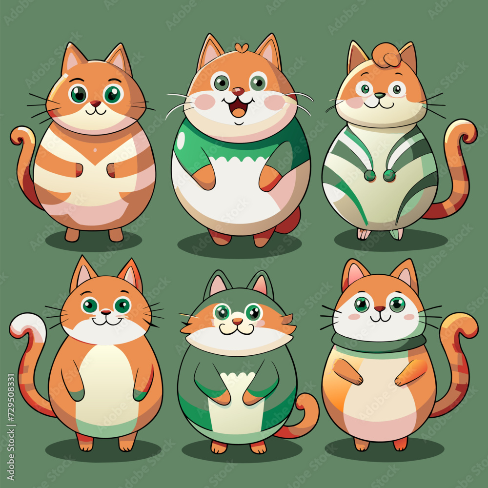 Cute fat cat character with different poses. EPS version. Cute fat cat character with different poses. EPS version.