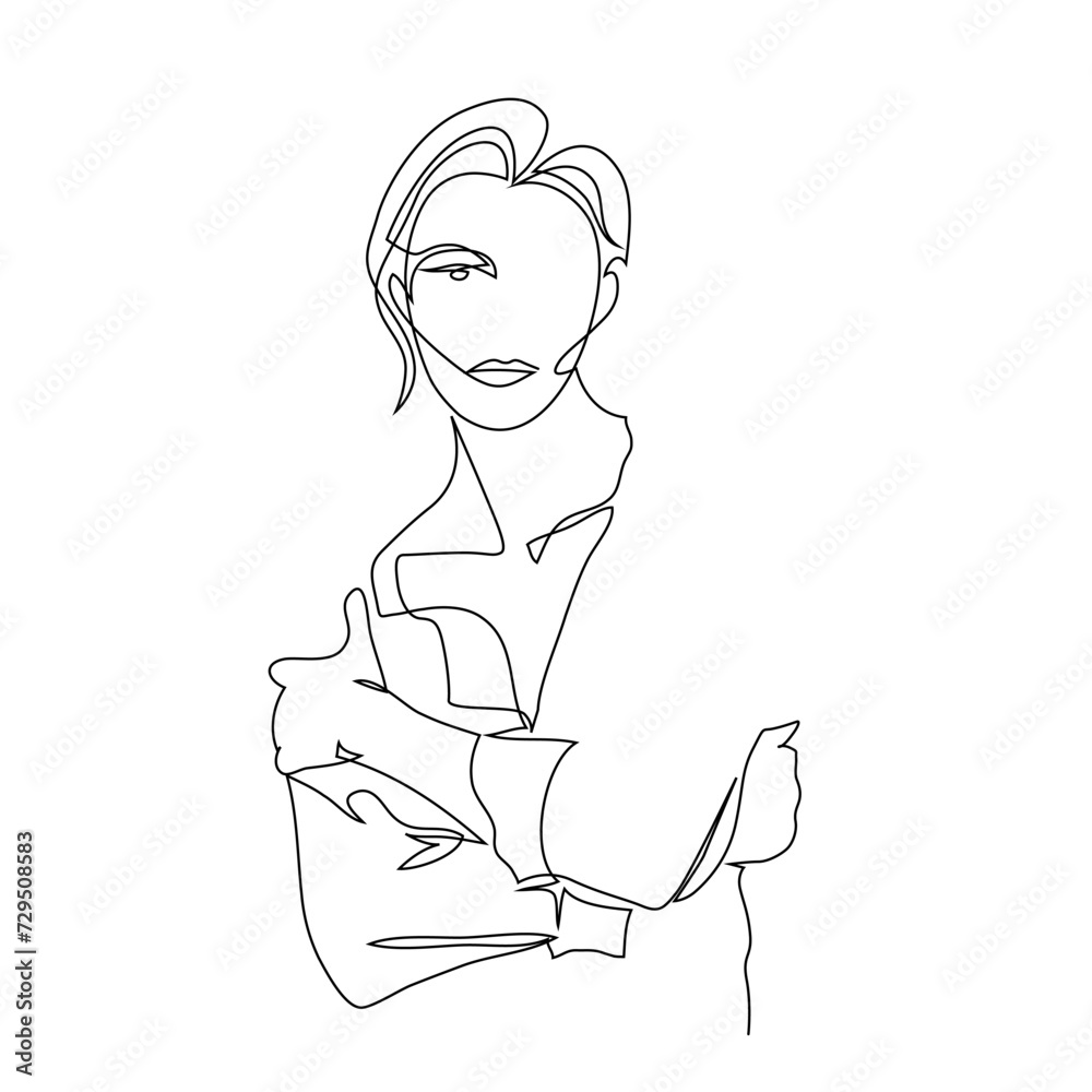 Abstract beautiful female portrait, continuous line drawing, quick sketch, fashion illustration, woman beauty minimalist, vector illustration Abstract beautiful female portrait, continuous line drawing, quick sketch, fashion illustration, woman beauty minimalist, vector illustration