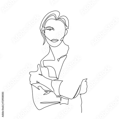 Abstract beautiful female portrait, continuous line drawing, quick sketch, fashion illustration, woman beauty minimalist, vector illustration
