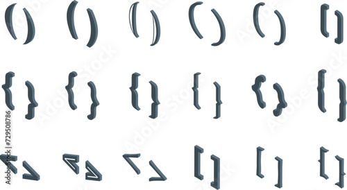 Bracket parenthesis icons set isometric vector. Open close curly. Text braces photo