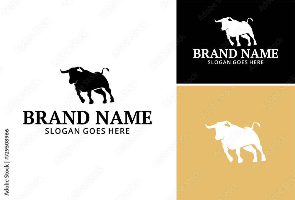 Bull set. Stylized silhouettes of poses butting up. Isolated on white background. bull logo designs set. vector illustration.
