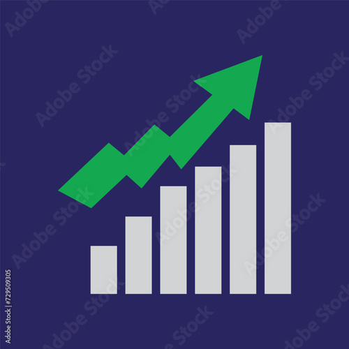 Growing business 3d green arrow with bar chart, Profit arow Vector illustration. Business concept, growing chart. Concept of sales symbol icon with arrow moving up with blue background. 