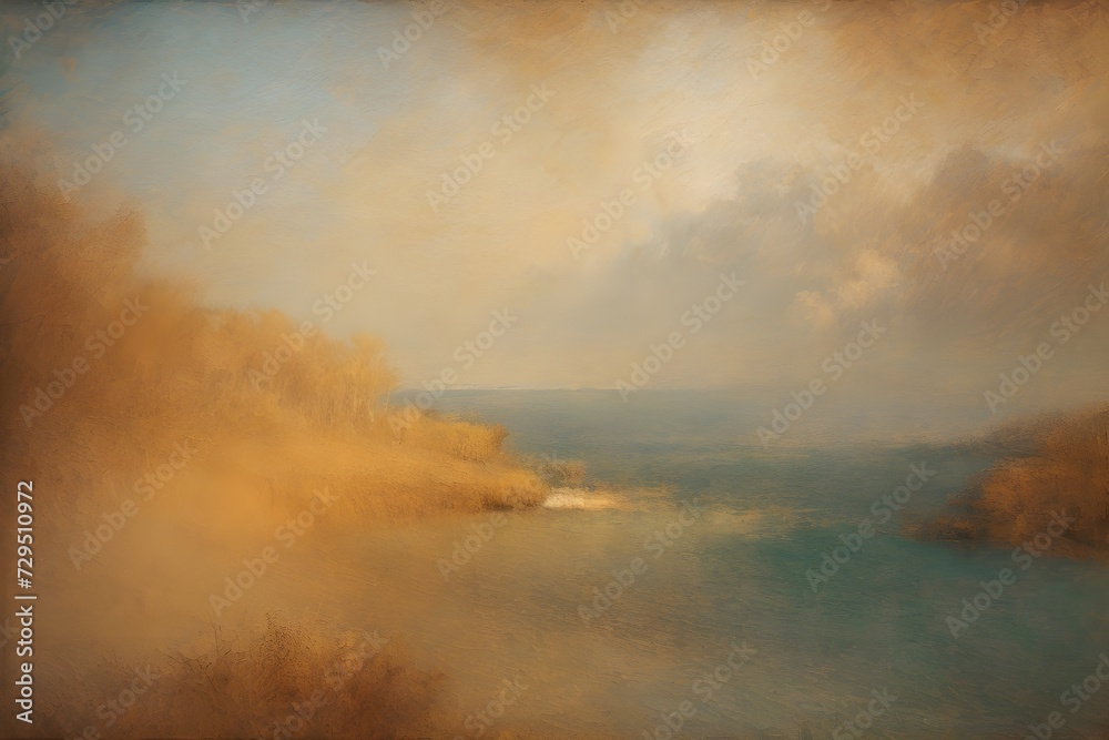 Oil painting, misty morning.