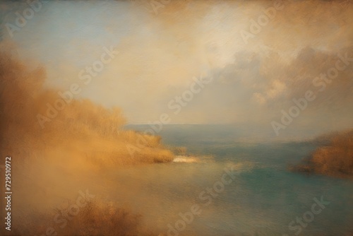 Oil painting, misty morning.