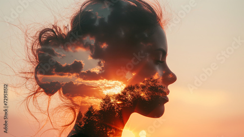 Sunset and face double exposure