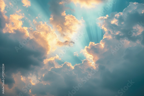 Celestial Glow: Ethereal Light Peering Through Heavenly Clouds © Andrii 