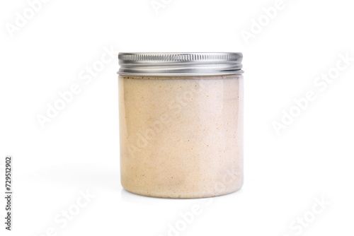Coconut salt scrub isolated on white background.