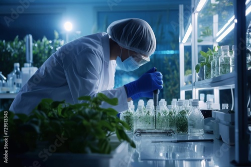 Life scientist researching in laboratory. Life sciences comprise fields of science that involve the scientific study of living organisms: microorganism plant animal and human cells genes DNA.