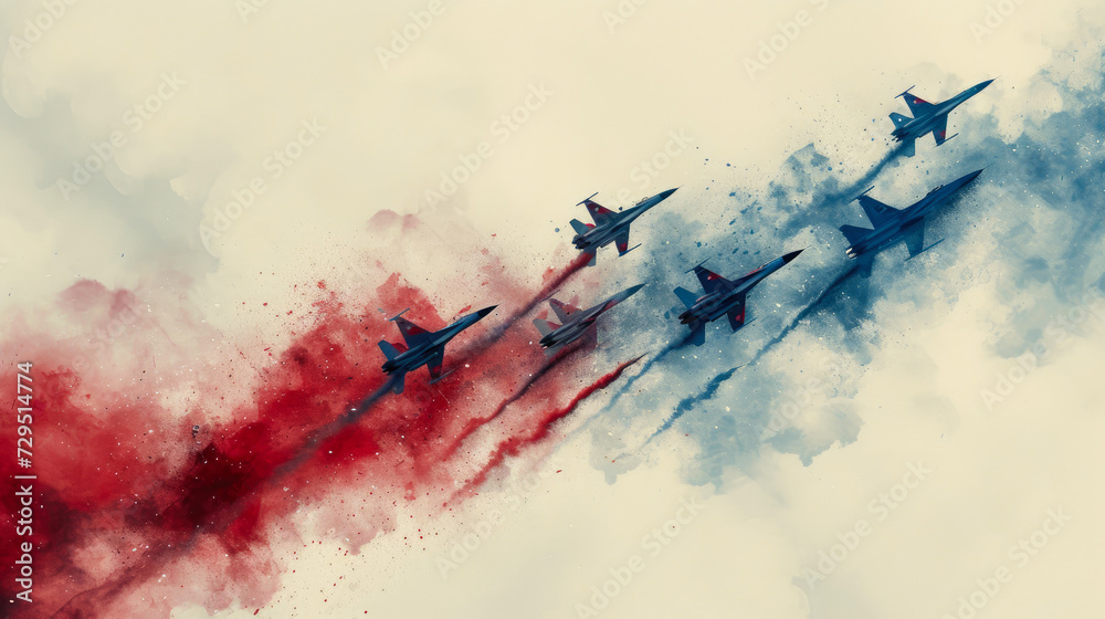 Patriotic Formation: Air Force Squadron in Flight - obrazy, fototapety, plakaty 