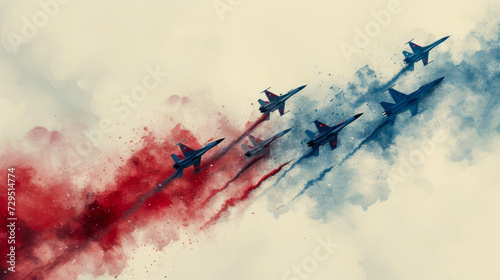 Patriotic Formation: Air Force Squadron in Flight
