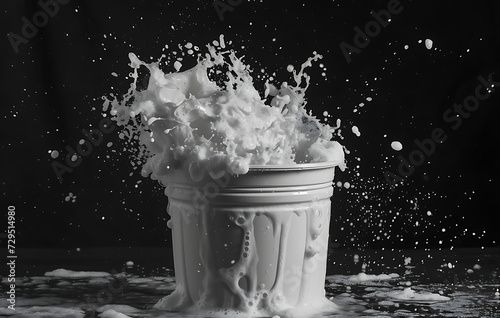 black and white foamy liquid in a white bucket in