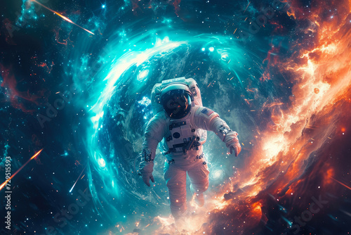 Stellar Odyssey: Astronaut Amid Cosmic Wonders