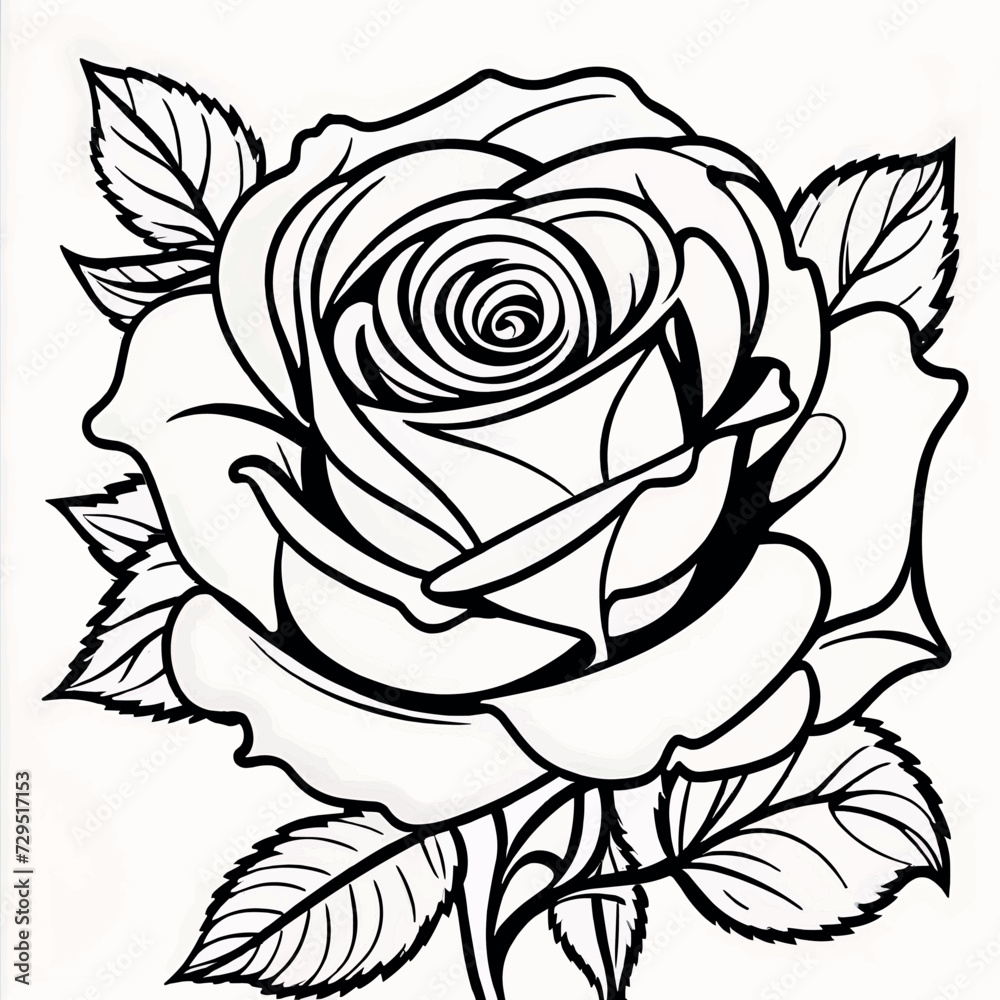 Rose flower coloring book pages for children and adults